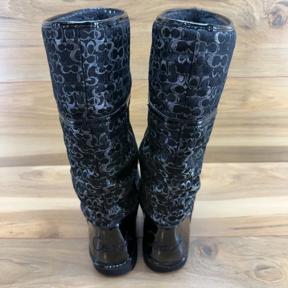 Coach Nikole Boots Womens 8 Y2K Mini Signature‎ Black Faux Sherpa Lined
